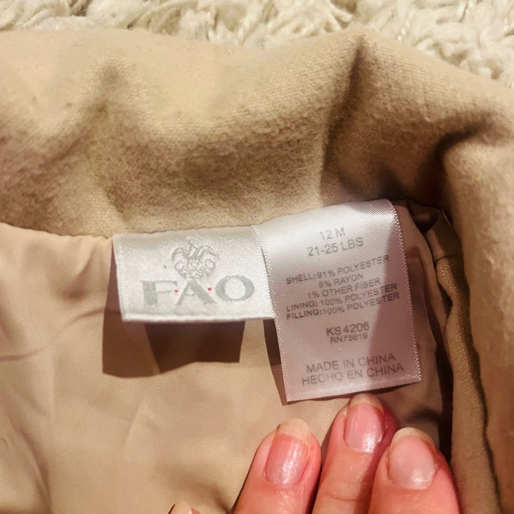 FAO partially wool 12 mos tan winter coat in good condition! - Picture 6 of 6
